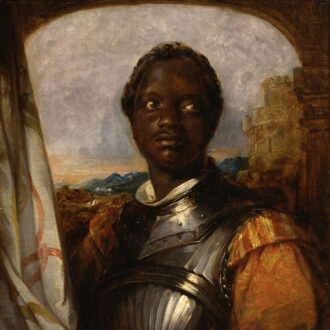 <div class="ira-title"><i>Ira Aldridge, Possibly in the Role of Othello</i></div>
<div class="ira-detail">William Mulready (Irish, 1786–1863)</div>
<div class="ira-detail">ca. 1826</div>
<div class="ira-detail">oil on panel, 15<sup>15</sup>⁄<sub>16</sub> × 11<sup>3</sup>⁄<sub>4</sub> in.</div>
<div class="ira-detail"><a href="https://thewalters.org/" target="_blank" rel="noopener noreferrer">The Walters Art Museum, Baltimore</a></div>
<div class="ira-reference"><a href="http://art.thewalters.org/detail/9022/" target="_blank" rel="noopener noreferrer">37.2629</a></div>
<div class="ira-comment">Ira Aldridge is believed to have been born in New York City around 1807 (though some early biographies say he was born in Bel Air, Maryland), the son of a free Black preacher named Daniel and his wife Luranah. Although there were some theatre opportunities for African-Americans in New York, including The African Company, which is considered this country’s first black troupe, acting was not a financially feasible career choice for a young Black man in America, so Ira Aldridge moved to England. Artist William Mulready painted this oil painting around 1826, when Aldridge would have been around 19 years old, about one year after Aldridge’s first performances in England.</div>
<a href="https://www.chesapeakeshakespeare.com/ira/exhibit/ira-img-02" target="_blank" rel="noopener noreferrer"><div class="ira-osdlink"><img src="https://www.chesapeakeshakespeare.com/wp-content/uploads/openseadragon-small.png" style="width:32px;height:32px;">Zoom</div></a>