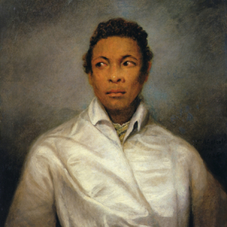 <div class="ira-title"><i>Othello, the Moor of Venice</i></div>
<div class="ira-detail">James Northcote (English, 1746–1831)</div>
<div class="ira-detail">1826</div>
<div class="ira-detail">oil on canvas, 30 × 25 in.</div>
<div class="ira-detail"><a href="http://manchesterartgallery.org/" target="_blank" rel="noopener noreferrer">Manchester Art Gallery, England</a></div>
<div class="ira-reference"><a href="http://manchesterartgallery.org/collections/search/collection/?id=1882.2" target="_blank" rel="noopener noreferrer">1882.2</a></div>
<div class="ira-comment">At age 19, Ira Aldridge had already played Othello in second-tier or working-class theatres around London (including the Coburg Theatre, still standing today under the name The Old Vic), and he went on a tour of smaller English cities. He performed in Manchester in 1827. Manchester was a center for the English anti-slavery movement and this portrait was the first-ever purchase by the Royal Manchester Institution. The painter, later a member of the Royal Academy of Artists, uses a masterful range of colors to create a romantic, evocative portrait of a man, avoiding both elaborate exotic costumes commonly associated with Othello and the flat, dark paint often used by artists of his time to paint people of African ancestry.</div>
<a href="https://www.chesapeakeshakespeare.com/ira/exhibit/ira-img-03-alt" target="_blank" rel="noopener noreferrer"><div class="ira-osdlink"><img src="https://www.chesapeakeshakespeare.com/wp-content/uploads/openseadragon-small.png" style="width:32px;height:32px;">Zoom</div></a>