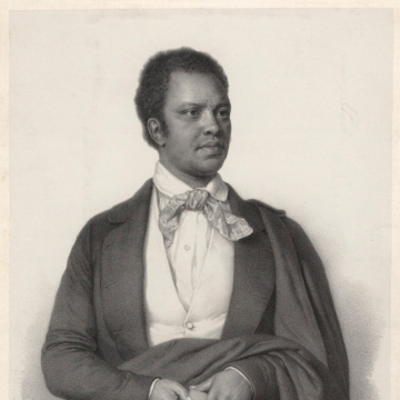 <div class="ira-title"><i>Ira Frederick Aldridge</i></div>
<div class="ira-detail">lithograph by Nicolas Barabas</div>
<div class="ira-detail">1853</div>
<div class="ira-detail">17<sup>3</sup>⁄<sub>8</sub> × 11<sup>1</sup>⁄<sub>2</sub> in.</div>
<div class="ira-detail"><a href="https://www.npg.org.uk/" target="_blank" rel="noopener noreferrer">National Portrait Gallery, London</a></div>
<div class="ira-reference"><a href="https://www.npg.org.uk/collections/search/portrait/mw41254/" target="_blank" rel="noopener noreferrer">NPG D7311</a></div>
<div class="ira-comment">Here, Aldridge does not appear “in character” but instead holds a book, a long-time symbol that the subject in the portrait was well-educated and intellectual. As Aldridge received international recognition and honors, printers updated earlier illustrations to showcase his awards. A later version of this illustration titled “Ira Aldridge, African Tragedian” is almost identical but shows the addition of medals and ribbons around his neck and an updated inscription: “Member of the Order of Art and Science conferred by His Majesty King William 4th of Prussia, holder of the Medal of Leopold, and the White Cross, etc., etc.”</div>
<a href="https://www.chesapeakeshakespeare.com/ira/exhibit/ira-img-12a" target="_blank" rel="noopener noreferrer"><div class="ira-osdlink"><img src="https://www.chesapeakeshakespeare.com/wp-content/uploads/openseadragon-small.png" style="width:32px;height:32px;"></div></a>