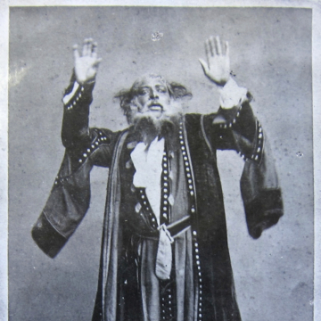 <div class="ira-title">Ira Aldridge as Shylock</div>
<div class="ira-detail">photograph by I. Asanova (?)</div>
<div class="ira-detail">Saint Petersburg, 1858</div>
<div class="ira-detail"><a href="https://findingaids.library.northwestern.edu/repositories/7/resources/1207" target="_blank" rel="noopener noreferrer">Aldridge Collection, McCormick Library of Special Collections, Northwestern University</a></div>
<div class="ira-reference"><a href="https://findingaids.library.northwestern.edu/repositories/7/resources/1207" target="_blank" rel="noopener noreferrer">MS 4</a></div>
<div class="ira-comment">Ira Aldridge lived as a sophisticated expatriate, never returning to the United States but meeting numerous poets, authors, and artists during his many years abroad. In 1858 Aldridge’s European tour took him to Russia, where his performances in such roles as Othello, Shylock, and Lear were enthusiastically received. As with his revision of the character of Aaron in <i>Titus Andronicus</i>, Aldridge substantially re-wrote sections of <i>The Merchant of Venice</i> to make Shylock more a victim than a villain. On other occasions he even wore “white-face” makeup to play such parts as Lear and Richard III.</div>
<a href="https://www.chesapeakeshakespeare.com/ira/exhibit/ira-img-31" target="_blank" rel="noopener noreferrer"><div class="ira-osdlink"><img src="https://www.chesapeakeshakespeare.com/wp-content/uploads/openseadragon-small.png" style="width:32px;height:32px;"></div></a>